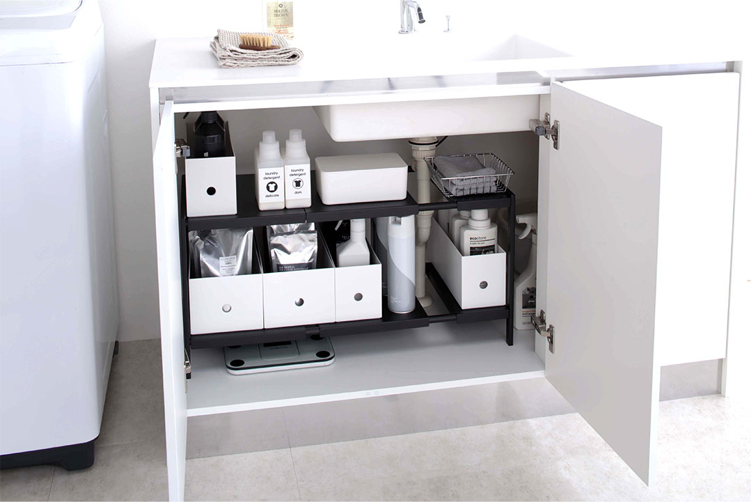 伸縮シンク下ラック 2段 タワー D30 ホワイト