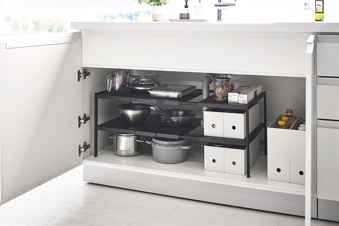 伸縮シンク下ラック 2段 タワー D40 ホワイト