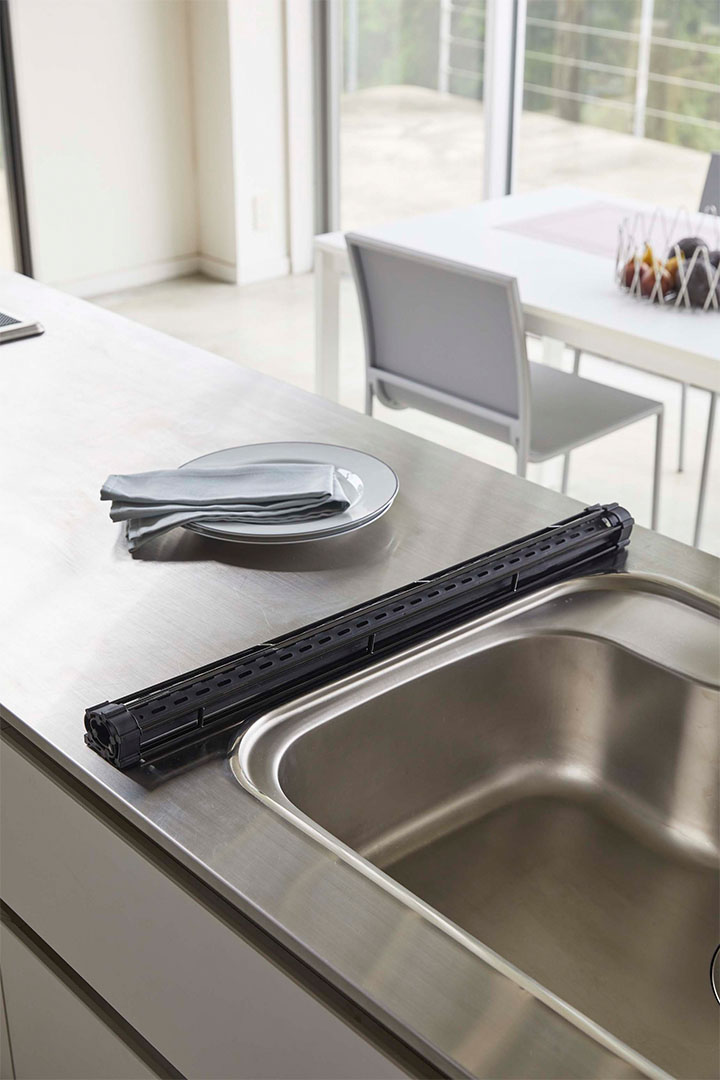 折り畳み水切り タワー  シリコーントレー付き L ブラック