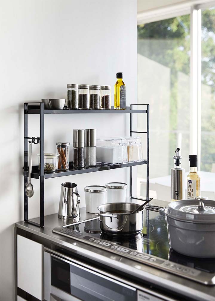 コンロ奥隙間ラック タワー 2段 ブラック