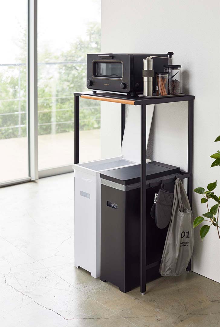 スリム蓋付きゴミ箱 タワー 2個組（WH&BK） ホワイト&ブラック