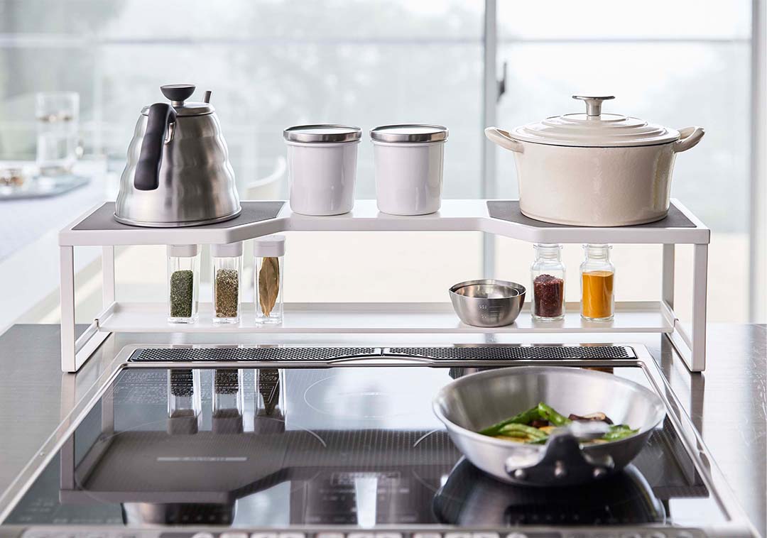 コンロ奥ラック プレート 排気口カバー付き 60cmコンロ用 ホワイト