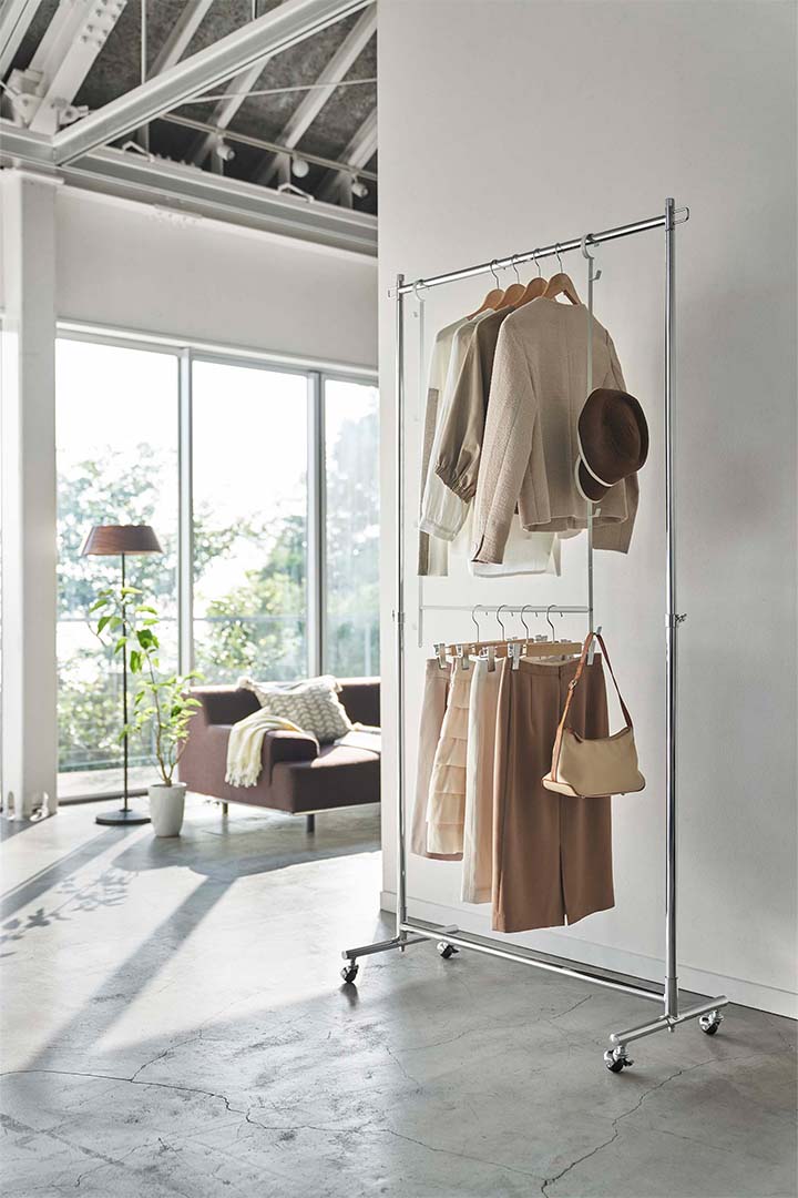 伸縮収納力アップ２段ハンガー スマート ブラック