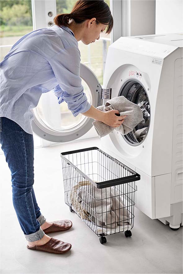 ランドリーバスケット タワー キャスター付き ワイド＆ロー ホワイト