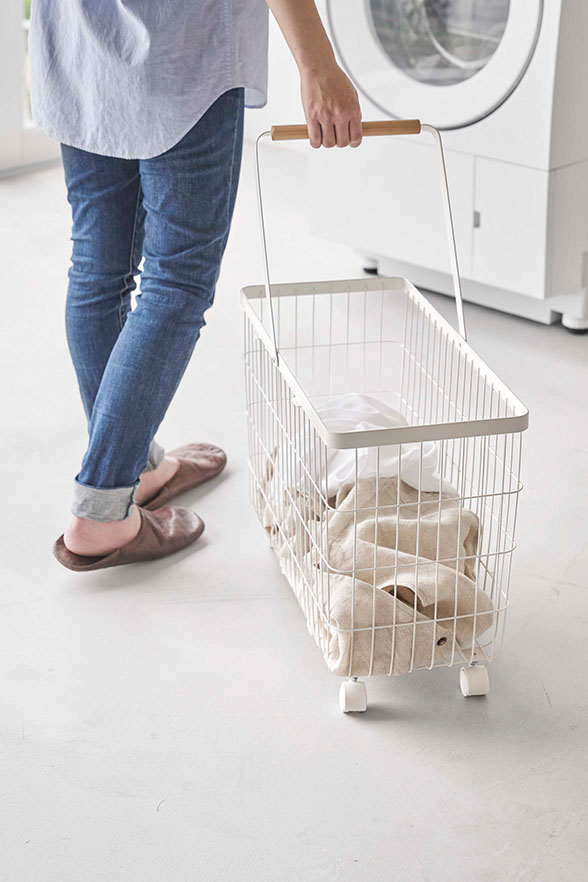 ランドリーバスケット トスカ キャスター付き ワイド＆ロー ホワイト