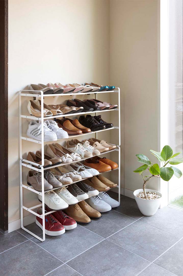 伸縮シューズラック フレーム3段 ホワイト