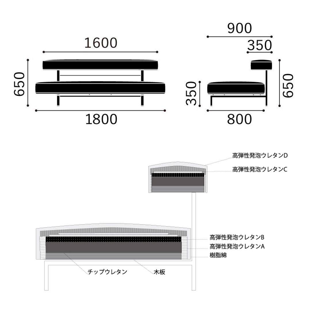 SO-01 ソファ3人掛 / 1800(脚カラー:グレー) AQUA3/N168