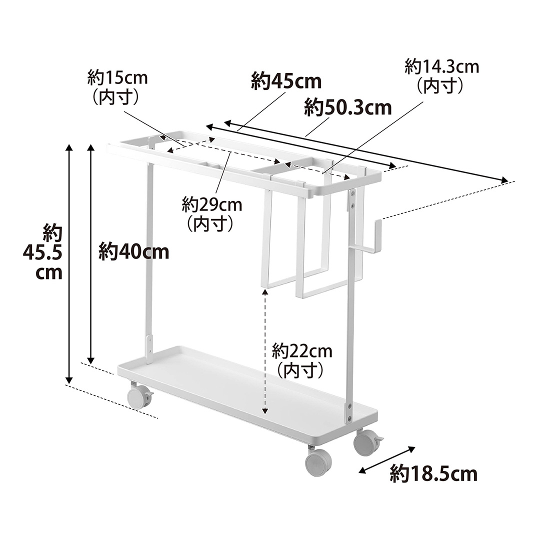 キャスター付きフィットネスグッズ収納ラック タワー ホワイト