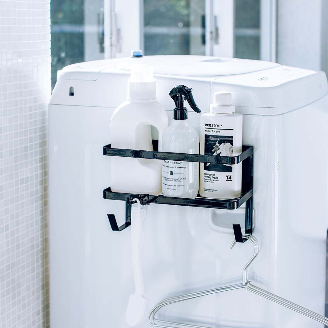 ホースホルダー付き洗濯機横マグネットラック タワー ホワイト