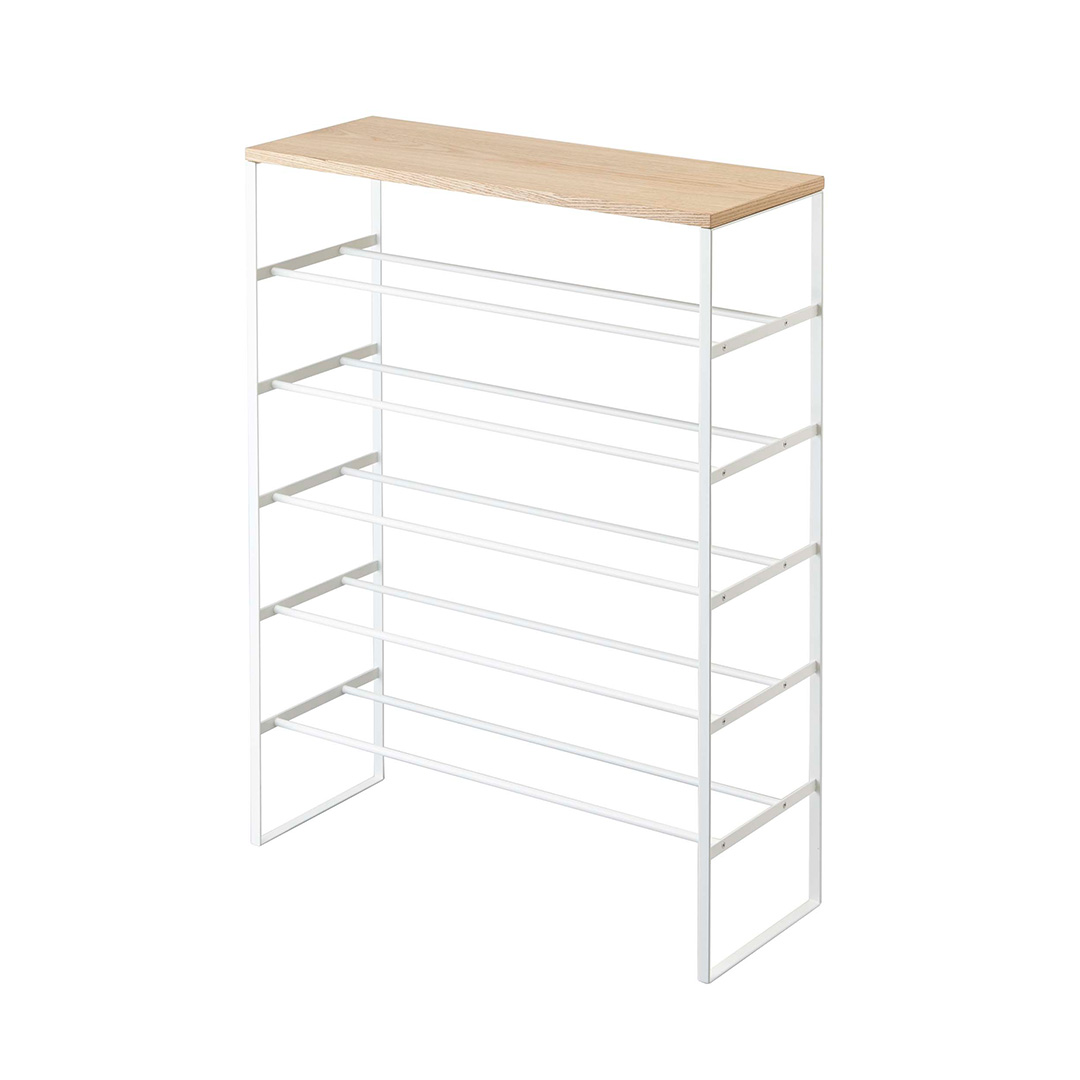 天板付きシューズラック タワー 6段 ホワイト