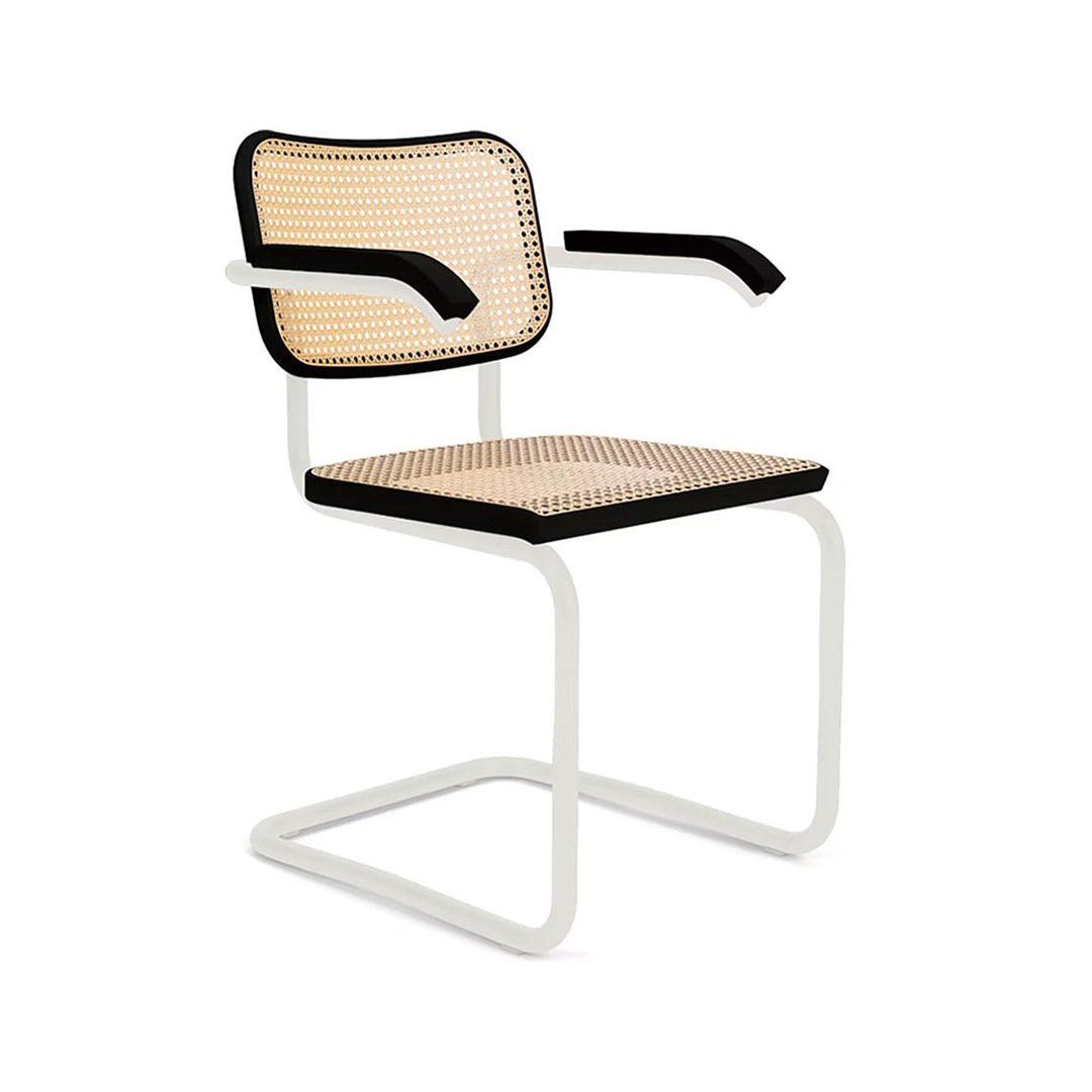 CESCA CHAIR MATTE FRAME アームチェア(脚カラー:ホワイト・ウルトラマット) ブラックビーチ(籐張:機械編み)