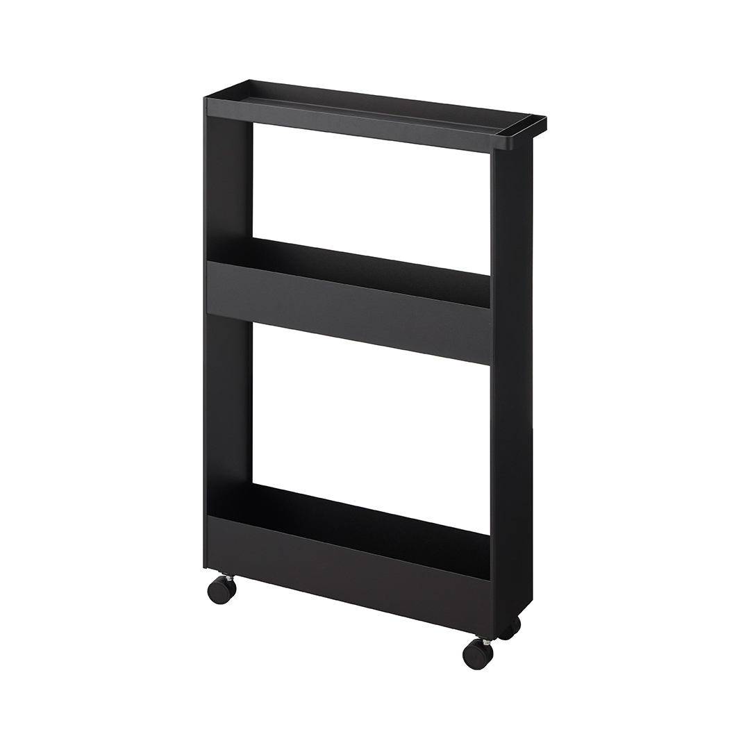 キャスター付きスリムワゴン タワー 3段 ブラック
