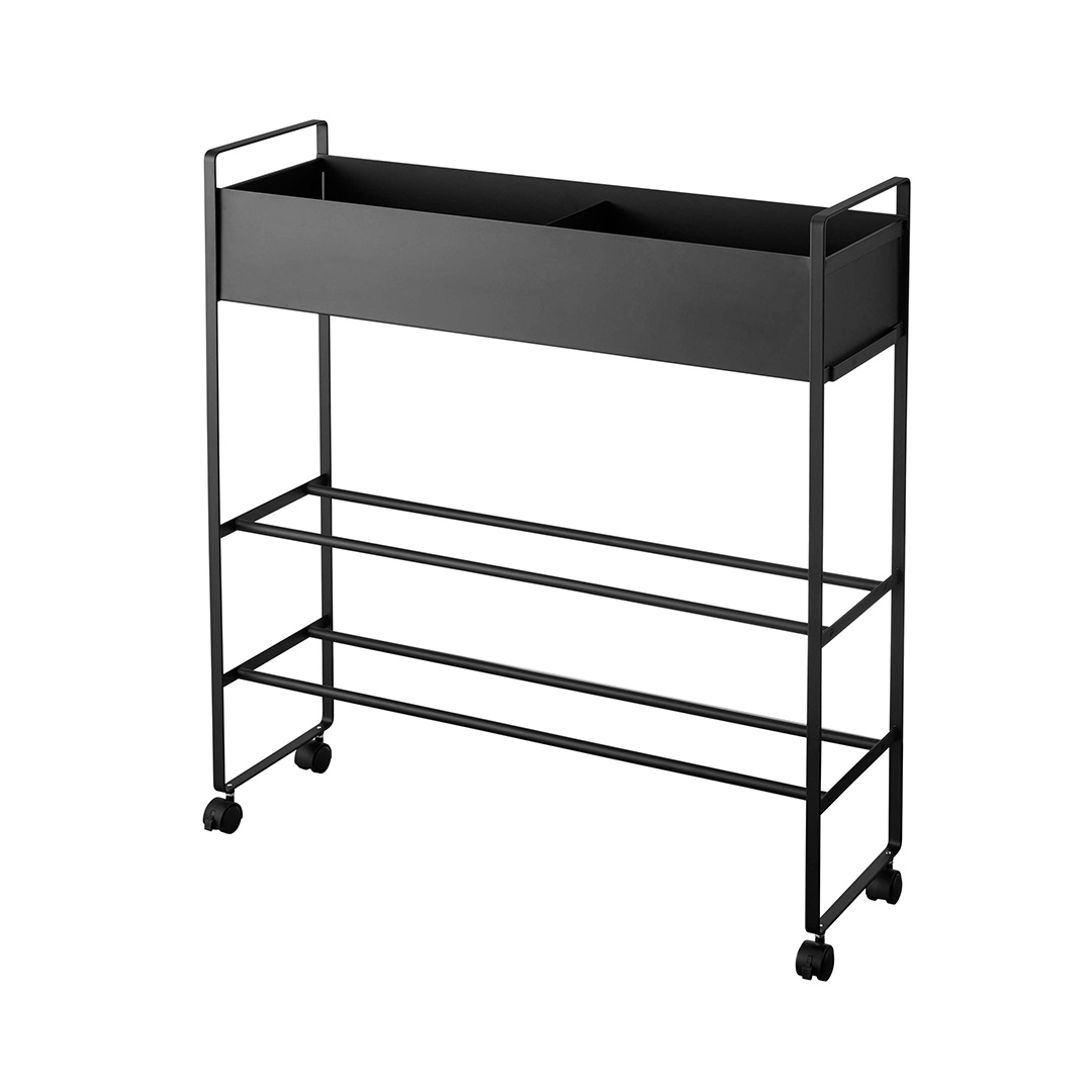 キャスター付き 玄関収納ラック タワー ブラック